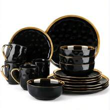 Dinner Plate - 16-piece Set - Black and Gold - View 9