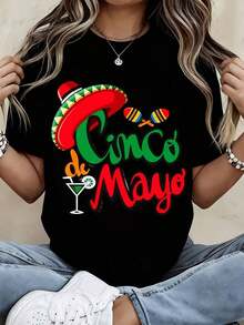 Cinco De Mayo T Shirt Mexican Fiesta Party Hat Maracas Martini Design Women Casual Topblusas para mujer - Negro - Ver 8