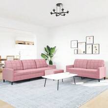 vidaXL 3-TLG. Sofagarnitur mit Kissen Rosa Samt, Sofa, Samtsofa, Sofa gepolstert, Relaxsofa, Wohnzimmermöbel, Polstersofa, Couch, Lounge Sofa - Pink - Übersicht 11