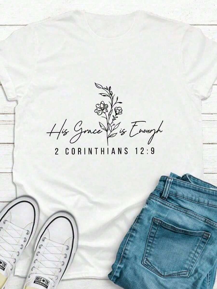 Camiseta con estampado de letras, cuello redondo de manga corta, parte superior casual para vacaciones de primavera/verano en colorPure-Cotton - Blanco - Ver 1
