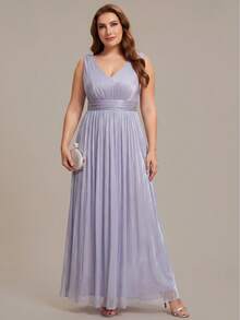 EVERPRETTY Đầm phù dâu cỡ lớn, thanh lịch, không tay, lấp lánh, màu tím nhạt, thích hợp cho đám cưới mùa hè trên bãi biển, kỳ nghỉ, tiệc trước đám cưới và tiệc cưới. - Màu tím hoa cà - Xem 5