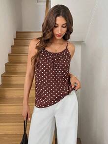 Camiseta de tirantes con pliegues con estampado de cebra para mujer - Marrón - Ver 4