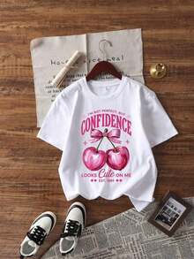 180g Made In Mexico, Spring/Summer 2026 Fashion Short Sleeve T-Shirt, Cartoon Print, Couple Style, Underwear/Outerwear, Casual Round Neck For Office, Unisex One Piece Top - 白色的 - 查看 2