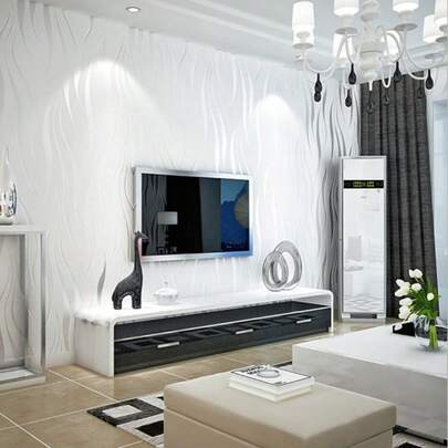1 Rollo de papel tapiz de vinilo de terciopelo de lujo no tejido - Coincidencia recta simple, patrón geométrico y de rayas - Decoración de pared moderna para sala de estar y dormitorio
