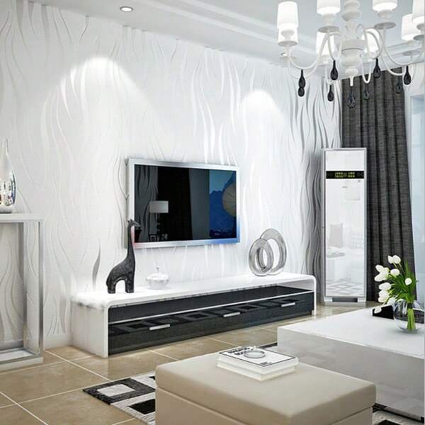 1 Rollo de papel tapiz de vinilo de terciopelo de lujo no tejido - Coincidencia recta simple, patrón geométrico y de rayas - Decoración de pared moderna para sala de estar y dormitorio