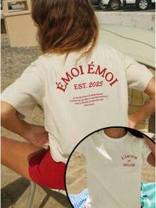 T-Shirts GraphicNew Summer 2026 Collection, Old School Style [Double-Sided Print] [Wilderness Orientation] Pure Cotton Crew Neck Short Sleeve T-Shirt With EMOI EMOI Letter Print, Casual, Sizes: S–7XL; 24-Hour Shipping. Clothing. - 杏色 - 查看 1
