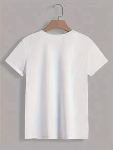 Women's Casual Cotton T-Shirt For Spring/Summer With Spanish Letter Print, Round Neck, Short Sleeve, Sports T-Shirt, Top By WIHB - 白色 - 查看 2