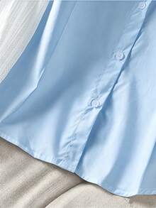 Camisa de manga larga con botones delanteros de poliéster de unicolor (poliéster) adecuada para vacaciones, uso diario, noche, citas, primavera y otoño - Celeste - Ver 4