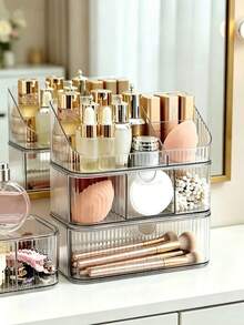 Desktop Cosmetic Storage Box, Luxury Mirror Cabinet Storage Box, Transparent Plastic Storage Box, Bathroom Storage Organizer - Multicolor - View 6