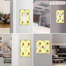1pc Red Floral Print Switch Panel Cover, Fresh Decorative Wall Plate For Bedroom, Kitchen, Farmhouse Home Decor - C - View 3