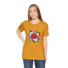 T-Shirt With Red Rose Bouquet Print | Botanical Flower Graphic Tee Blouses For Women > Shirt Blouses For Ladies - 黑色 - 查看 4