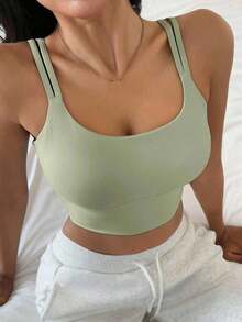 Sujetador deportivo minimalista de unicolor y de peso ligero que da forma para mujeres - verde menta - Ver 4