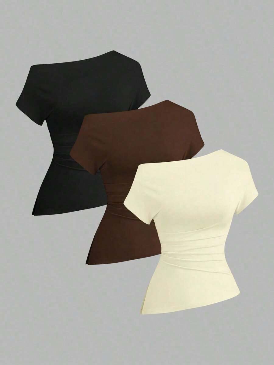 Camiseta casual asimétrica de hombro para mujer - Multicolor 12 - Ver 1