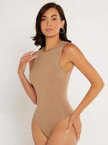 Body tank unicolor de cuello redondo ajustado - Albaricoque - Ver 4