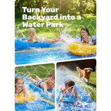 Sloosh Tobogán de agua enorme, tobogán de césped resistente de 9.1m x 1.8m con aspersor incorporado y 2 tablas inflables deslizantes para niños, adultos, fiesta, verano, césped al aire libre - como en la imagen - Ver 6