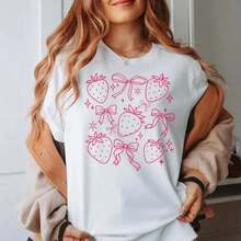 1 Piece Women's Casual Graphic T-Shirt With Crayfish Design In Ivory, Short Sleeve, Round Neck, Knit Fabric, 180g 100% Cotton - 白色 3 - 查看 10