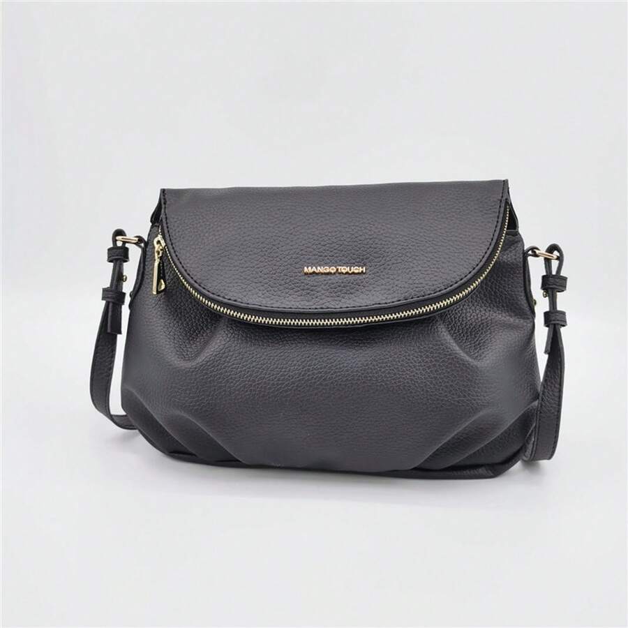 Women's Large Capacity Crossbody Bag Pleated Flap Bag Multi Compartment Shoulder Bag - Black - View 1