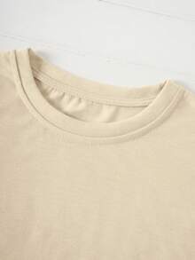 Women's Round Neck T-Shirt, New Fashion 2026, With Cartoon Puppy Print And Wine Red, Versatile For Daily Wear, Casual And Comfortable, Short Sleeve. - 卡其色 - 查看 4