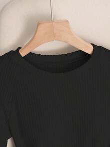 Body elegante y casual para mujer, body de manga corta y cuello redondo para uso diario - Negro - Ver 4