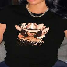 1 Piece, Classic And Versatile Pure Cotton Short-Sleeved T-Shirt, Suitable For Wearing In Any Season, With A Stylish And Modern African Flair For Women - Black - View 2