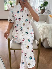 Comfortable Disney Cartoon Print Top And Pants Pajama Set - Multicolor - View 6