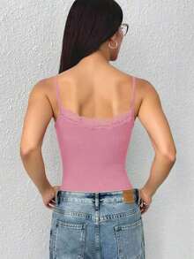 Parte superior de tirantes para mujer con aplique de encaje - Rosa - Ver 2