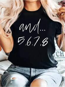 Camiseta suave 100% algodón para mujer "And...5, 6,7,20.32cm" con estampado de pasos de baile - Tabla de pasos numerados para práctica de ballet, claqué y danza - Camiseta casual de manga corta con cuello redondo para bailarines (Negro) - Lavable a máquina - Camiseta de algodón transpirable, combina con todo y es genial. - Negro - Ver 1