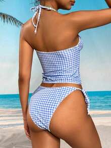 Swim Mod Conjunto de bikini a cuadros de cereza dulce - Azul y blanco - Ver 2