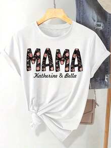 1 Piece Women's Custom Graphic T-Shirt, Short Sleeve, Printed For Mother's Day - Casual Short Sleeve Crew Neck T-Shirt, Machine Washable And Comfortable For All Seasons, Custom T-Shirt, Comfortable For Everyday Wear, Women's Cotton T-Shirt. | Comfortable And Loose Summer Top For Curvy Figures, 180g, 100% Cotton - 白色 - 查看 7