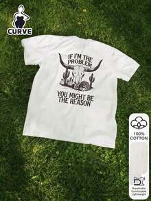 Blusa holgada de algodón 100% con estampado de cabeza de toro, letra del desierto y estilo vaquero occidental para mujeres de talla grande, camiseta gráfica, tela suave, ropa de algodón, ropa para exteriores, estampado impreso, camiseta de verano, blusa de verano, atuendo de vacaciones, estilo de viaje, vibra de playa, ropa de resort minimalista, estilo de vacaciones en la isla, estado de ánimo de verano, inspiración de moda de verano, ropa de resort, estilo costero, París, Los Ángeles, Londres, Bangkok Blanco - Blanco - Ver 3