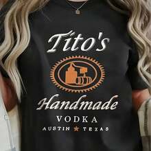 Tito's Handmade Vodka Logo T - Shirt For Fans, White Text With Orange Emblem, Austin Texas Star Design, Black Casual Crew Neck T - Shirt, Soft Breathable Summer Tee For Men Women FansValentine Gift, Valentine Days,Going Out Tops,Vintage,Summer Outfits For Women,T-ShirtWomen's Summer Clothing, Suitable For Graduation Ceremonies And Soccer Games,4th Of July Outfit Women - màu đen - Xem 12