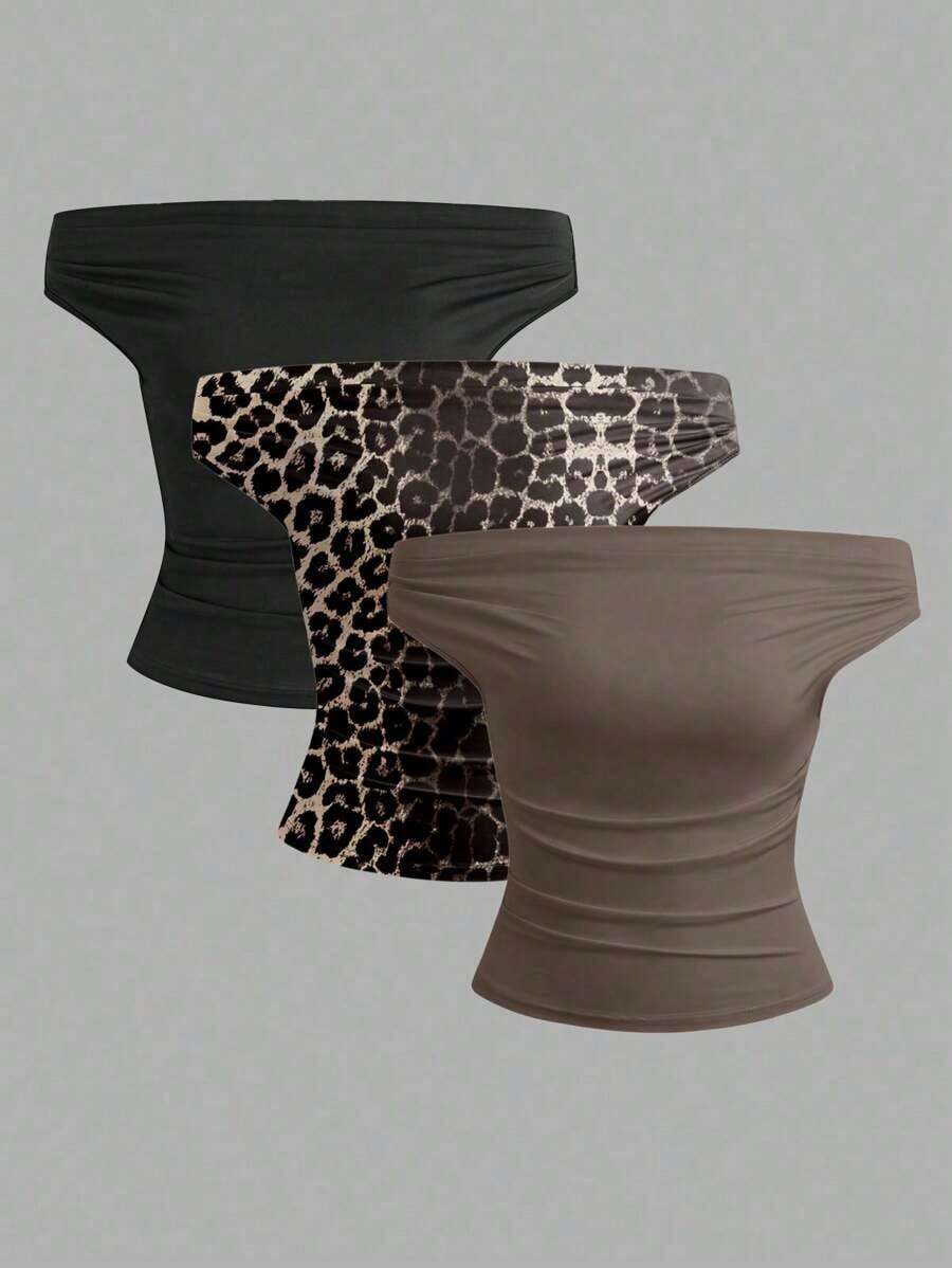 Parte superior sencilla de diseño con hombros descubiertos de unicolor, uso casual diario para mujeres - Multicolor 11 - Ver 1
