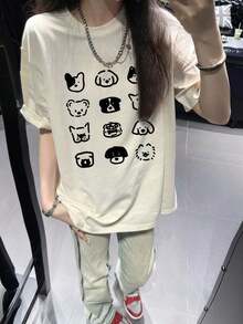 ropa de mujer Camiseta de manga corta con estampado animal - Casual de verano camisas de mujer - Albaricoque - Ver 3