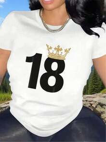 Gold T-Shirt For 18th Birthday Party | Durable And Comfortable, Ideal For Indoor Celebrations, Festive Attire, Lightweight And Stylish Fabric, Round Neck, Medium Stretch Fabric - 白色的 - 查看 2