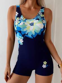 Traje de baño de una pieza con piernas planas, estilo conservador para mujer, nuevo traje de baño de carreras de alta elasticidad. - Luz de estrellas rosa - Ver 9