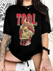 Vintage Faded Tool Band Anatomical Skull T-Shirt, Tee For Metal Music Fans - Black - View 1