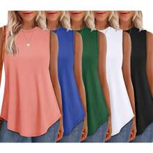 [Women's Fashion Tops] 5pcs Set Of Loose Casual Basic Shirts, Elegant And Comfortable Round-Neck Sleeveless Vests - Màu hỗn hợp - Xem 1