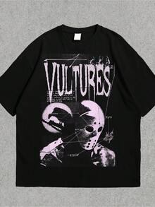 Unisex Gothic Terror Vulture T-Shirt For Men And Women, Unique Design For Theme Nights, Urban Festivals, Mexican Urban Fashion - 黑色 - 查看 1