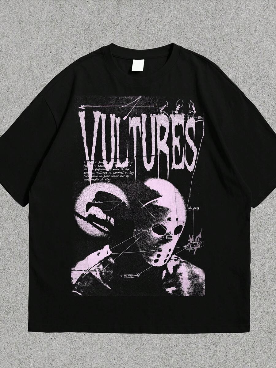 Unisex Gothic Terror Vulture T-Shirt For Men And Women, Unique Design For Theme Nights, Urban Festivals, Mexican Urban Fashion - Black - View 1