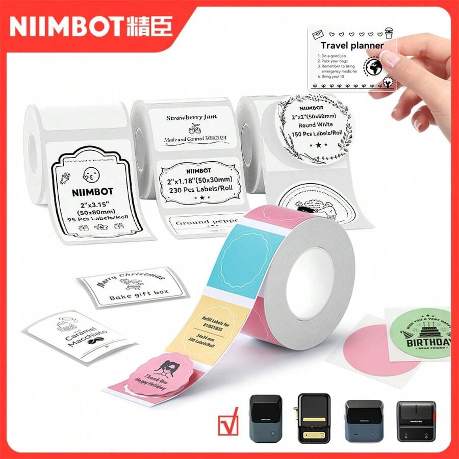 NiiMbot B系列自粘热敏标签,白色透明标签,价格标签,适用于B1/B21/B3S/B31迷你便携式热敏打印机 - 彩色 - 查看 1