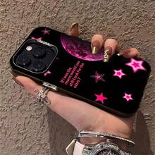 Luna rosa y estrellas con temática espacialfunda de teléfono Fundas compatibles con ,Apple,VIVO,OPPO,,, y Honor.Fabricadas en silicona TPU,ofrecen protección contra golpes y caídas. - Negro - Ver 5