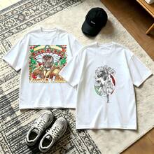 2-Piece Couple Matching Pattern T-Shirt, 100% Cotton, Loose Fit, Soft And Breathable, Casual Round Neck Short Sleeved Top Lucha Libre Wrestler Design With Mexican Flag Elements Versatile Patterns No Picky Combinations Coordinated Dating Casual Travel Simple And Cartoonish Printing Styles High - 白色 - 查看 1
