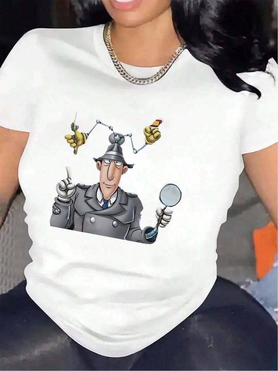 Camiseta Casual para Mujer, Talla Grande, de Poliéster, con Divertido Estampado de Dibujos Animados, Ideal para Uso Casual en la Sala de Estar, Tejido Duradero y Ligero, Perfecta para Uso Diario, Ajuste Cómodo para Hombres y Mujeres, Diseño Elegante para un Estilo de Vida Moderno. Oversize, Corte Holgado, Transpirable, Ligera, Casual, Y2K, Streetwear, Boho, Vintage, Minimalista, Estilo Campestre, Athleisure, Verano, 100% Algodón, Duradera. - Blanco - Ver 1