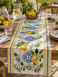 1 pieza Camino de mesa de lino con estampado de estrella de mar y concha de estilo costero, diseño de coral con tema de playa, decoración náutica con borde de olas, adecuado para cocina, comedor, patio y fiestas de verano - Multicolor - Ver 12