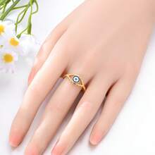 1 chiếc nhẫn mạ vàng 18k hình mắt quỷ, men xanh, đính hạt, kiểu dáng bảo vệ may mắn, có thể điều chỉnh kích cỡ, dành cho nữ. - Vàng - Xem 5