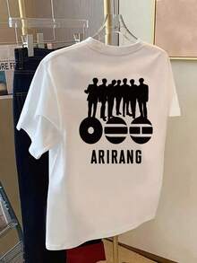 Arirang, Camiseta de Manga Corta con Estampado de Tradición Coreana, Cuello Redondo, Casual para Verano y Primavera, Ropa de Mujer100% Cotton - [Blanco] - Ver 2