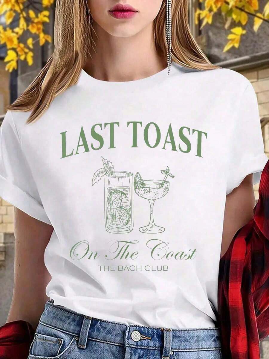 1 Pieza de Camiseta Casual de Moda para Hombres y Mujeres, 100% Algodón, para Mujeres, The Bach Club Last Splash, Fiesta de Solteras, Playa, Novia. Versátil, fácil de combinar, adecuada para uso diario, estilo urbano, ropa de vacaciones, ropa de fin de semana. - Blanco - Ver 1