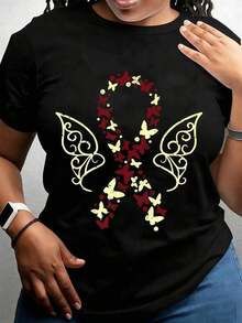 Camiseta genial informal Camiseta De Mujer Con Diseño De Alas De Maosa Y Amor Con Patrón Floral Rojo Y Dorado - Perfectara Usar En Primera Y Verano, Regalo Ideal Para Amantes De La Naturaleza Redondo Cuello Impreso Corto Manga Informal Todos los días Camiseta Ellos Son Excelente Regalos Para Amigos Y Familia, 100% Algodón Camisetas Característica A Joven Y A la moda Diseño de Moda - Negro - Ver 6