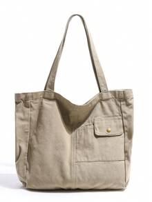 Vintage American Distressed Canvas Tote Bag, Oversized Slouchy Soft Shoulder Bag With Rivet Pockets, Casual College/School/Work Commute Handbag, Versatile Large Capacity Weekender Bag For Travel, Camping, Outdoor - Multicolor - View 17