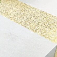 1 Roll Polyester Fiber Tulle Table Runner, Gold Foil Asymmetrical Line Design, Elegant And Refined, Suitable For Home Dining, Birthday Parties, Holiday Celebrations And Other Decorative Occasions - View 3